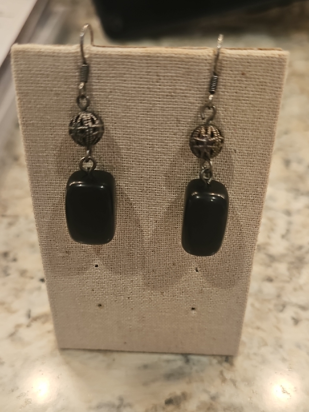 Elegant Black Beaded Drop Earrings